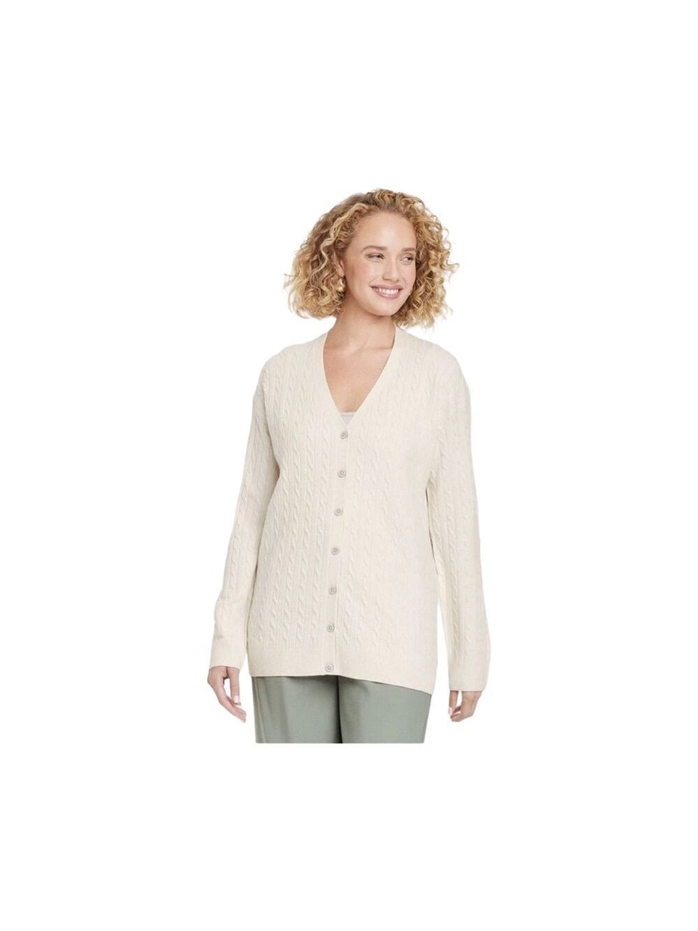 A New Day Button Down Cable Cardigan Sweater Cream NWT Size XXL